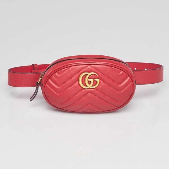 Gucci Red Quilted Leather GG Marmont Waist Belt Bag - Picture 1 of 11
